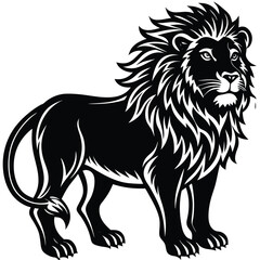 Wild lion head vector illustration, a black and white tribal art drawing