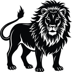 Wild lion head vector illustration, a black and white tribal art drawing