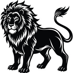Wild lion head vector illustration, a black and white tribal art drawing
