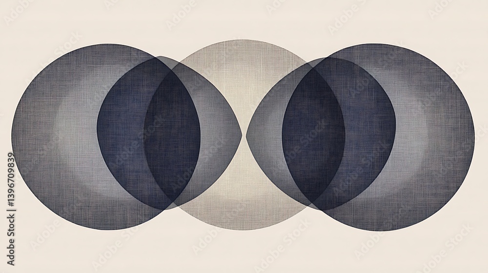 Poster abstract geometric design featuring overlapping circles in shades of blue and gray on a soft backgro