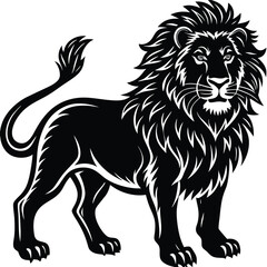 Wild lion head vector illustration, a black and white tribal art drawing