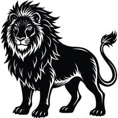 Wild lion head vector illustration, a black and white tribal art drawing