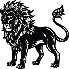 Wild lion head vector illustration, a black and white tribal art drawing