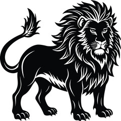 Obraz premium Wild lion head vector illustration, a black and white tribal art drawing