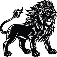 Obraz premium Wild lion head vector illustration, a black and white tribal art drawing