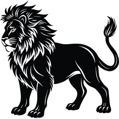 Wild lion head vector illustration, a black and white tribal art drawing