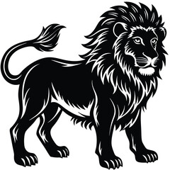 Obraz premium Wild lion head vector illustration, a black and white tribal art drawing