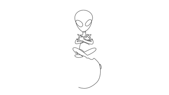 Animation of single one line drawing aliens sitting on the moon. Telepathic movements. Talking from the heart. Looking wider. Alien Day. Continuous line self drawing animated. Full length motion