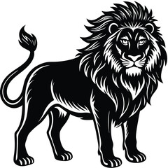 Obraz premium Wild lion head vector illustration, a black and white tribal art drawing