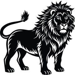 Wild lion head vector illustration, a black and white tribal art drawing