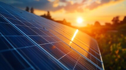 Diagonal macro of solar panel cells under intense sunlight, lens flare adding bright streak across the image. Slight dust visible on surface. Created Using: high-sun flare lighting,