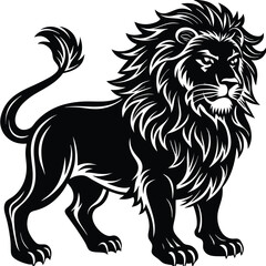 Wild lion head vector illustration, a black and white tribal art drawing