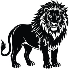Wild lion head vector illustration, a black and white tribal art drawing