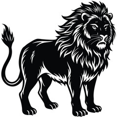 Wild lion head vector illustration, a black and white tribal art drawing