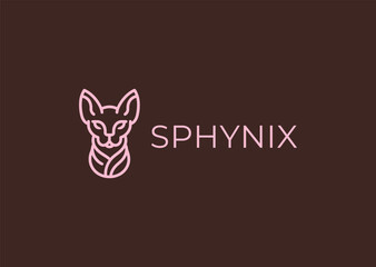 Minimalist Sphynx cat line logo with modern edge