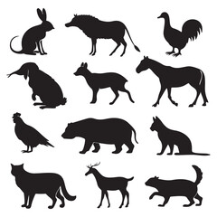 silhouette the set includes a Cat, Dog, Mouse, Rat, Hamster, Rabbit, Duck, Chicken, Sheep, Goat, Pig, Cow, Fox, Wolf, Bear, Koala, Deer, Giraffe, Elephant, Tiger, Lion