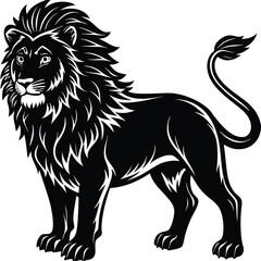 Wild lion head vector illustration, a black and white tribal art drawing