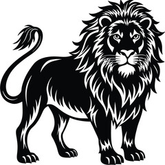 Wild lion head vector illustration, a black and white tribal art drawing