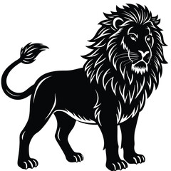Wild lion head vector illustration, a black and white tribal art drawing