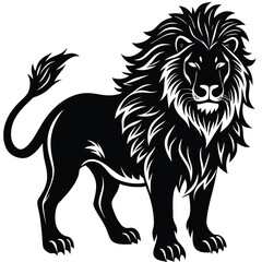 Wild lion head vector illustration, a black and white tribal art drawing