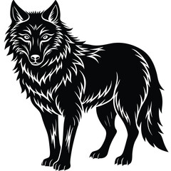 Wild wolf head vector illustration, a black and white canine animal drawing