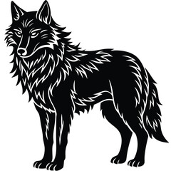 Wild wolf head vector illustration, a black and white canine animal drawing