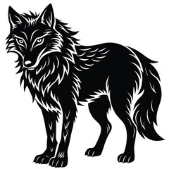Wild wolf head vector illustration, a black and white canine animal drawing