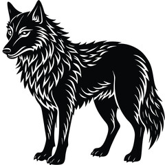 Wild wolf head vector illustration, a black and white canine animal drawing