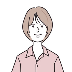 開襟シャツを着たショートボブの女性のイラスト