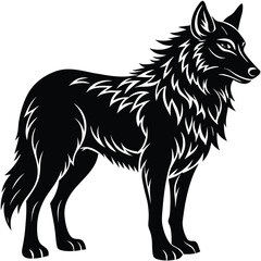 Obraz premium Wild wolf head vector illustration, a black and white canine animal drawing