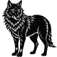 Wild wolf head vector illustration, a black and white canine animal drawing