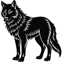 Wild wolf head vector illustration, a black and white canine animal drawing