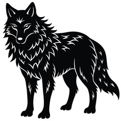 Wild wolf head vector illustration, a black and white canine animal drawing