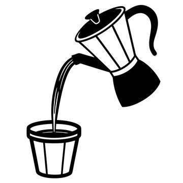 recommend clip art: Hand drawn Sketch of coffee pouring in cup from coffee maker line art