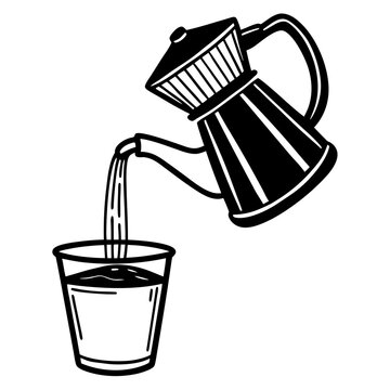 recommend clip art: Hand drawn Sketch of coffee pouring in cup from coffee maker line art