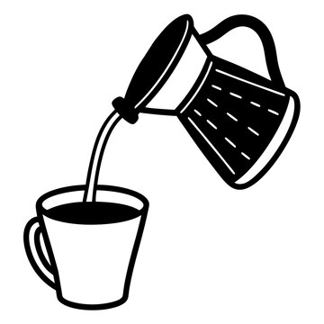 recommend clip art: Hand drawn Sketch of coffee pouring in cup from coffee maker line art
