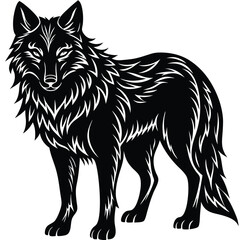 Wild wolf head vector illustration, a black and white canine animal drawing