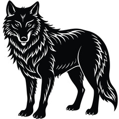 Wild wolf head vector illustration, a black and white canine animal drawing