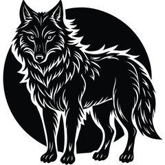 Wild wolf head vector illustration, a black and white canine animal drawing