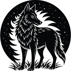 Fototapeta premium Wild wolf head vector illustration, a black and white canine animal drawing