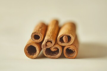 Group of Cinnamon Sticks Displaying Textured Surface and Detailed Coils