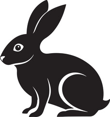 Black silhouette of a rabbit sitting, simple bunny icon in flat vector style for wildlife, Easter, or animal themes