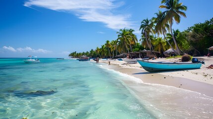 Beautiful Beach with Turquoise Water and Lush Palm Trees