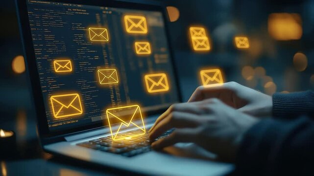 Typing, sending and reading electronic mail, email marketing and newsletter concept. Digital communication with email messages. Sending and receiving messages online with the email icon, notifications