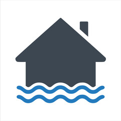 Flooded home icon. Natural disaster icon