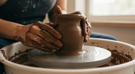 Potter Shaping Clay Vase on Wheel