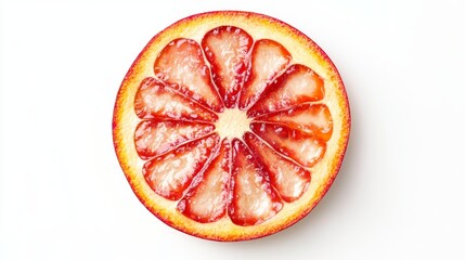 Top view of sliced pomegranate half, isolated on a clean white background. 