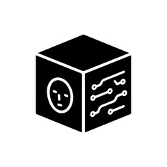 Black Icon of AI Face on Cube Screen with Tech Style