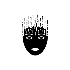 Black Icon of Face with Binary Code Rain in Minimal Design