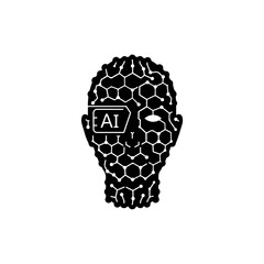 Black Icon of Face with Hexagonal Pattern and AI Label